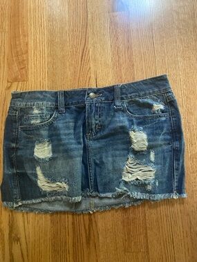 2.1 Denim Distressed Blue Jean Mini Skirt